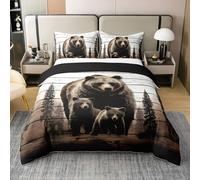 Homewish Housse de Couette 220x240 Coton Famille d'ours,Parure de Lit Enfant Animal d'ours Noir,Sets de Housses de Couettes Vie Sauvage de Ferme Vintage Enfants Garçons Filles Chasse Rustique À Thème