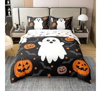Homewish Housse de Couette 220x240 Coton Halloween Ghost,Parure de Lit Enfant Chauves-Souris Halloween Decoration Kawaii,Couvre Lit Lanterne de Citrouille Gothique Horror Bat Dark Shadows,Noir