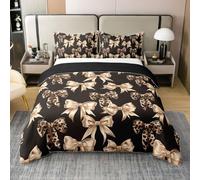 Homewish Housse de Couette 220x240 Coton Impression Léopard,Parure de Lit Enfant Ruban Arc,Sets de Housses de Couettes Filles Femmes Mode Princesse Ruban Bowknot Fille Gepard Animal Peau Motif Arc