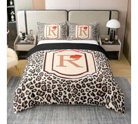 Homewish Housse de Couette 220x240 Coton Imprimé Léopard | Parure de Lit Enfant Lettre Initiauxe R Sets de Housses de Couettes Nœud Rayé Ruban Rouge Lèvres Couvre Lit
