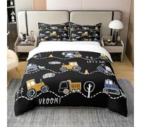 Homewish Housse de Couette 220x240 Coton Pelleteuse, Parure de Lit Camion Rétro pour Enfants Garçons Filles, Ensemble de Literie Tracteur Machine et Véhicule de Construction, Couvre Lit Jaune