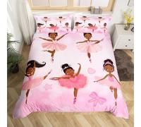 Homewish Housse de Couette 220x240 Danseuse, Parure de Lit Mignonne Petite Princesse Danseuse, Ensemble de Literie Fille Noire pour Filles, Housse Couette Magique pour Enfants Ados, Rose
