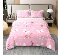 Homewish Housse de Couette 220x240 Enfant Coton Bouchon Rose,Parure de Lit Papillon Kawaii,Sets de Housses de Couettes Adolescents Fleurs de Dessins Animés,Couvre Lit Princesse Preppy