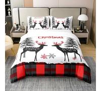 Homewish Housse de Couette 220x240 Enfant Coton Cerf de Noël,Parure de Lit Noël de Rennes D'Elke Rustique,Couvre Lit Décor de Ferme de Pays Garçons Filles Vintage Plaid Vacances d'hiver