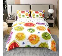Homewish Housse de Couette 220x240 Enfant Coton Citron Coloré, Parure de Lit Pitaya Bleuberry, Sets de Housses de Couettes Fruits D'Été, Couvre Lit Peinture À l'huile