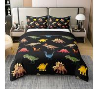 Homewish Housse de Couette 220x240 Enfant Coton Dinosaure Noir Parure de Lit Dino Coloré Sets de Housses de Couettes Animaux Dessin Animé Drôles Mignons Couvre Lit Faune Safari