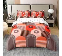 Homewish Housse de Couette 220x240 Enfant Coton Géométrique Parure de Lit Boho Sets de Housses de Couettes Milieu du Siècle Moderne Cercle Couvre Lit Rayure Bohême Rétro Rouge