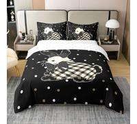 Homewish Housse de Couette 220x240 Enfant Coton Lapin de Pâques,Parure de Lit Lapin Grille Noir Blanc,Sets de Housses de Couettes Brun Blanc Polka Dots,Couvre Lit Garçons Filles Bowknot Plaid