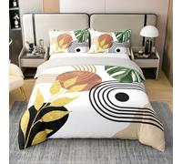 Homewish Housse de Couette 220x240 Enfant Coton Or Vert Brun Boho,Parure de Lit Bohémie du Milieu du Siècle,Sets de Housses de Couettes Feuilles de Soleil d'arc Abstrait Moderne,Couvre Lit Adultes