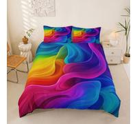 Homewish Housse de Couette 220x240 Enfant Géométrique Coloré Parure de Lit Rayure Arc en Ciel Sets de Housses de Couettes Géométrique Esthétique Couvre Lit Art de Lignes Fluides