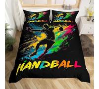 Homewish Housse de Couette 220x240 Enfant Handball, Parure de Lit Ado Garcon Thème des Sports de Balle, Sets de Housses de Couettes Graffiti À L'Encre Arc-en-Ciel, Couvre Lit Mode Moderne
