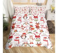 Homewish Housse de Couette 220x240 Enfant, Parure de Lit Animaux Mignons Cerf pour Garçon Fille, Sets de Housses de Couettes Père Noël, Couvre Lit Bonhomme de Neige À Clochettes de Noël