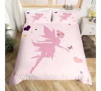 Homewish Housse de Couette 220x240 Fille Fée, Parure de Lit Enfant Fée Papillon pour Tout-Petits, Sets de Housses de Couettes Fleurs Cœurs Esthétiques, Couvre Lit Princesse Rose Mignonne