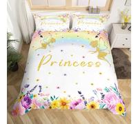 Homewish Housse de Couette 220x240 Fille Princesse, Parure de Lit Fleurs de Fée Mignon pour Chambre d'enfant, Sets de Housses de Couettes Dégradé Arc-en-Ciel Kawaii, Couvre Lit Fleurs, 3 Pièces