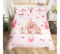 Homewish Housse de Couette 220x240 Fille Princesse Rose, Parure de Lit Château Rose pour Enfant Ado, Sets de Housses de Couettes Nœud Papillon Kawaii, Couvre Lit Coeur d'amour Doux, 3 Pièces