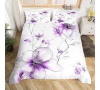 Homewish Housse de Couette 220x240 Fleur Violette,Parure de Lit Enfant Femmes Boho Floral,Sets de Housses de Couettes Aquarelle Florale Élégante,Couvre Lit Filles Encre Peinture Style Fleur et Feuille