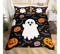 Homewish Housse de Couette 220x240 Halloween Ghost,Parure de Lit Enfant Chauves-Souris Halloween Decoration Kawaii,Couvre Lit Lanterne de Citrouille Gothique Horror Bat Dark Shadows,Noir