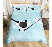 Homewish Housse de Couette 220x240 Hockey Sur Glace,Parure de Lit Enfant Motif de Jeu de Balle,Couvre Lit Jeux Sportifs Enfants Filles Garçons Joueur de Hockey Ballon Jeux Compétitifs Travail D'Équipe