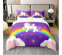 Homewish Housse de Couette 220x240 Licorne en Coton, Ensemble de Literie Arc-en-Ciel pour Filles, Parure de Lit Pailletée Licorne Mauve, Housse Couette Réversible Galaxy Kawaii Enfants