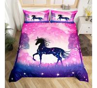 Homewish Housse de Couette 220x240 Licorne pour Enfants Fille Femmes, Parure de Lit Paillettes Lune et Étoiles, Couvre Lit Princesse Mignonne, Décoration de Chambre de Licorne (Pas de Couette)