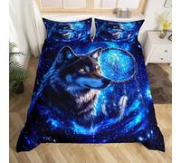 Homewish Housse de Couette 220x240 Loup Cool Parure de Lit Enfant Attrape-Rêves Bohème Sets de Housses de Couettes 3D d'animaux Sauvage Couvre Lit Galaxie Mystérieuse