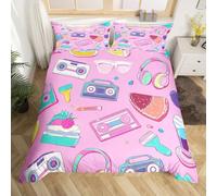 Homewish Housse de Couette 220x240 Musique À Thème,Parure de Lit Enfant Gâteau Sucré Filles,Sets de Housses de Couettes Impression de Radio Musicale,Couvre Lit Garçons Filles Princesse Esthétique