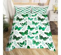 Homewish Housse de Couette 220x240 Papillon Vert,Parure de Lit Enfant Boho Feuilles Botaniques,Sets de Housses de Couettes Aquarelle Papillons Animaux,Couvre Lit Adolescents Adultes Esthétique Moderne