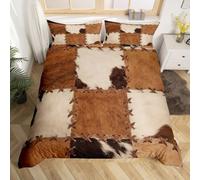 Homewish Housse de Couette 220x240 Peau de Vache, Parure de Lit Patchwork Imprimé Fourrure de Vache, Ensemble de Literie Animaux de La Ferme pour Enfants Garçons, Couvre-Lit Western Cowboy