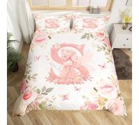Homewish Housse de Couette 220x240 Romantique Fée de Rose,Parure de Lit Enfant Lettre Initiale S de Fille,Sets de Housses de Couettes Impression de Fée de Princesse Papillons de Roses Rêveuses