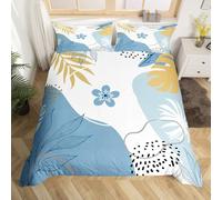 Homewish Housse de Couette 240 x 260 Bleu Clair,Parure de Lit Enfant Mid Century Abstract,Couvre Lit Boho Circle Floral Impression de Feuille Botanique Ombre Minimalisme Fleur Mignonne