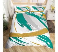 Homewish Housse de Couette 240 x 260 cm avec 2 Taies d'oreiller, Parure de Lit Gris Beige Turqoise Graffiti, Sets de Housses de Couettes Coups de Pinceau, Couvre Lit Vintage Abstraite Dégradé