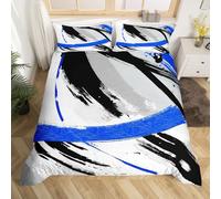 Homewish Housse de Couette 240 x 260 cm avec 2 Taies d'oreiller, Parure de Lit Noir Gris Bleu Marine, Sets de Housses de Couettes Coups de Pinceau, Couvre Lit Vintage Abstraite Dégradé Graffiti