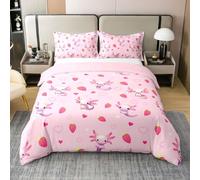 Homewish Housse de Couette 240 x 260 Coton Axolotl Mignon,Parure de Lit Enfants Adultes Fraise Fruit Délicieux,Sets de Housses de Couettes Amour Cœurs Axolotl,Couvre Lit Salamandre Dessin Animé