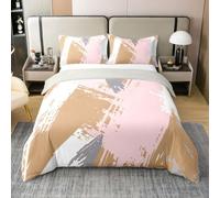 Homewish Housse de Couette 240 x 260 Coton Boho Beige Abstrait | Parure de Lit Enfant Roses Gris Blanc Coups de Pinceau Sets de Housses de Couettes Graffiti Peinture à L'Huile Couvre Lit
