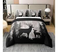 Homewish Housse de Couette 240 x 260 Coton Famille de Cerfs,Parure de Lit Enfant Ferme en Bois Rétro,Couvre Lit Chasse À L'Animal Rustique Enfants Garçons Filles Chasse À Faune de Forêt Occidentale