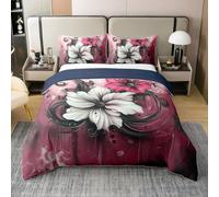 Homewish Housse de Couette 240 x 260 Coton Fleurs D'Aquarelle Rose,Parure de Lit Enfant Fleur Abstraite Florale,Couvre Lit Jardin Floral Et Papillons Enfants Adolescent Adultes Artistique Peinture