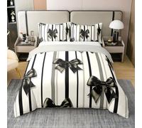 Homewish Housse de Couette 240 x 260 Coton Nœud d'arc,Parure de Lit Enfant Décor de Coquette,Sets de Housses de Couettes Stripe de Nœud de Papillon Girly Preppy,Couvre Lit Style de Princesse Rêveuse