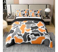 Homewish Housse de Couette 240 x 260 Coton Ours Loup,Parure de Lit Enfant Camouflage,Sets de Housses de Couettes Garçons Filles Orange Gris Animaux Imprimer Armée Cerf Chien Turquie Thème Camo
