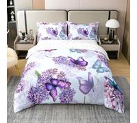 Homewish Housse de Couette 240 x 260 Coton Papillon coloré Parure de Lit Enfant Papillon Lavande Sets de Housses de Couettes Esthétique Papillons Volants Couvre Lit Floraux Lavande GroovyBleu