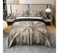 Homewish Housse de Couette 240 x 260 Coton Porte de Grange Rustique,Parure de Lit Enfant Ferme Occidentale,Sets de Housses de Couettes Porte en Bois de Campagne,Couvre Lit Bois Sud-Ouest Taupe