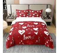 Homewish Housse de Couette 240 x 260 Coton Saint Valentin Rouge, Parure de Lit Enfant Valentines Amour Cœur, Sets de Housses de Couettes Cœur Imprimé, Couvre Lit Couple Romance