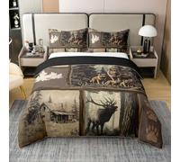 Homewish Housse de Couette 240 x 260 Coton Wolf,Parure de Lit Enfant Rustic Campagne Lodge,Sets de Housses de Couettes Maison de Campagne Woodland Animal Themed Garçons Hommes Hunting Retro Lodge