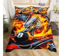 Homewish Housse de Couette 240 x 260 Dragon, Parure de Lit Enfant Noir 8 Boule, Sets de Housses de Couettes Décor Antique Créatures Anciennes Animaux Mythiques, Couvre Lit Billes de Billard Froides