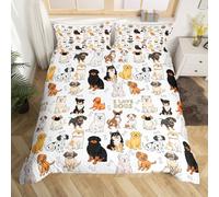 Homewish Housse de Couette 240 x 260 Enfant Chien Mignon, Parure de Lit 2 Personnes Chiot Carlin Corgi Kawaii, Sets de Housses de Couettes Animaux de Dessin Animé Chien, Couvre Lit Réversible