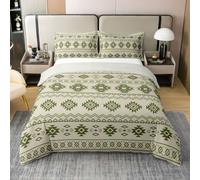 Homewish Housse de Couette 240 x 260 Enfant Coton Aztèques du Sud-Ouest,Parure de Lit Boho Occidental,Sets de Housses de Couettes Jeune Garçons Navajo Modèle Tribal Géométrique Ethnique Vert