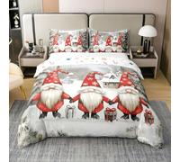 Homewish Housse de Couette 240 x 260 Enfant Coton Gnomes Mignons, Parure de Lit Flocon de Neige d'hiver, Sets de Housses de Couettes GNOME de Dessin Animé de Noël, Couvre Lit Chapeau de Noël