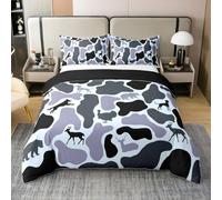 Homewish Housse de Couette 240 x 260 Enfant Coton Hound Turquie, Parure de Lit Camo, Sets de Housses de Couettes pour Garçons Filles Loup Cerf Ours Motif Rétro, Couvre Lit Gris Camouflage Armée Bois