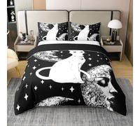 Homewish Housse de Couette 240 x 260 Enfant Coton Mignon Chat Blanc,Parure de Lit Soleil et Lune Gothiques,Couvre Lit Galaxie Gothique Étoilée Garçons Filles Boho Art Abstrait Tribal Exotique