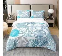 Homewish Housse de Couette 240 x 260 Enfant Coton Monde sous-Marin de Dessin Animé,Parure de Lit Animaux de Mer,Sets de Housses de Couettes Thème Océan de Mer Esquisses de Vie Océanique Turquoise