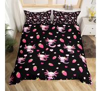 Homewish Housse de Couette 240 x 260 Enfant Fraise Axolotl,Parure de Lit Enfants Adultes Salamandre Mignonne,Sets de Housses de Couettes Cœurs d'amour Roses,Couvre Lit Cartoon Fruit Vie de Mer